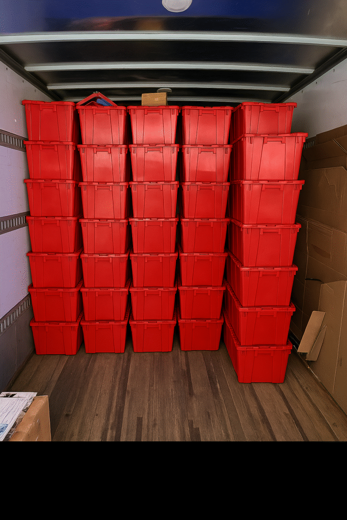 plastic bins rojos
